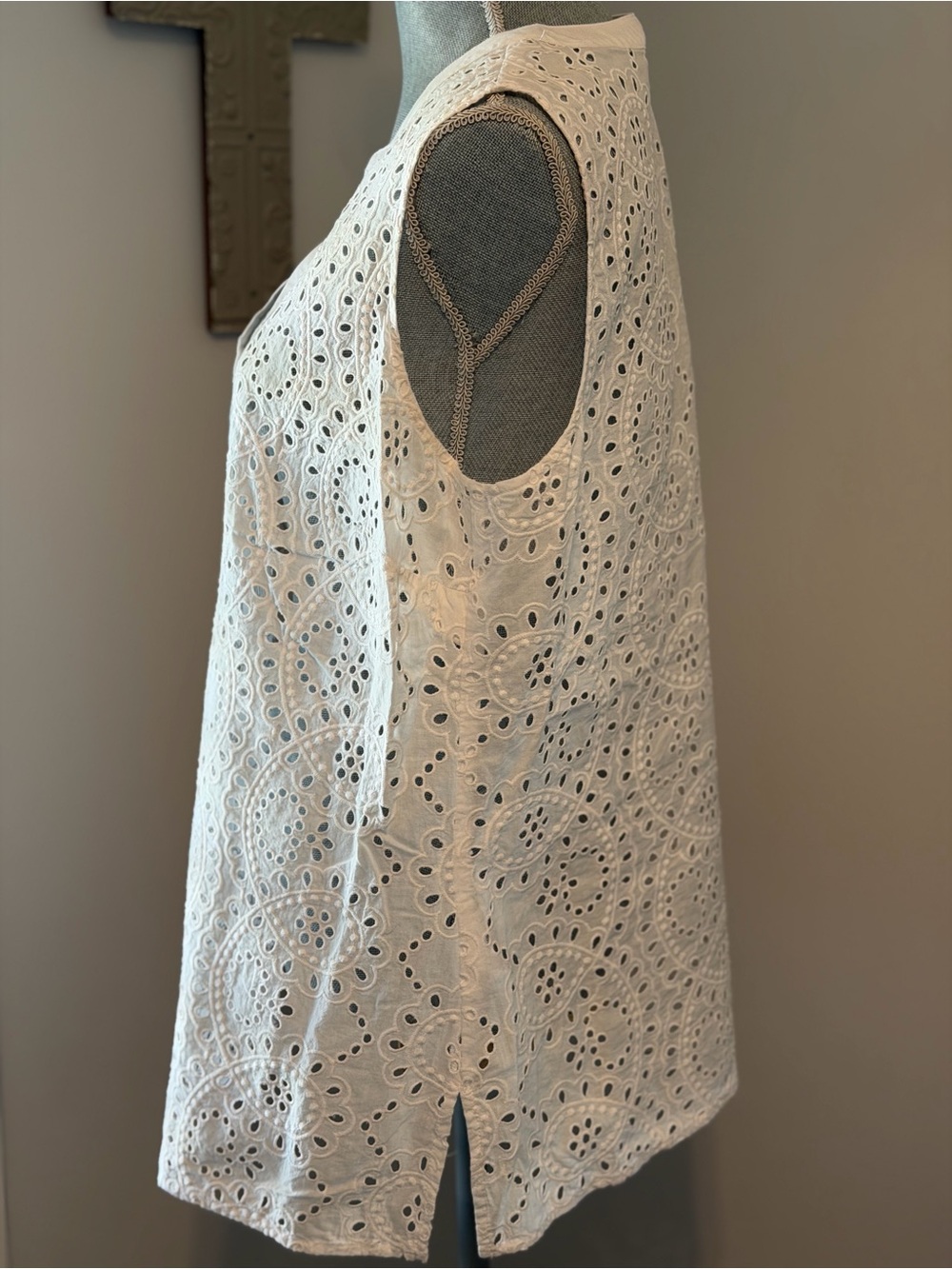 LAURA White Eyelet Cotton V-neck Tunic cottagecore feminine Balletcore size 14 - Picture 3 of 6